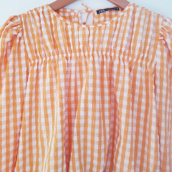 ZARA Orange Gingham Cropped Top - Picture 3 of 8